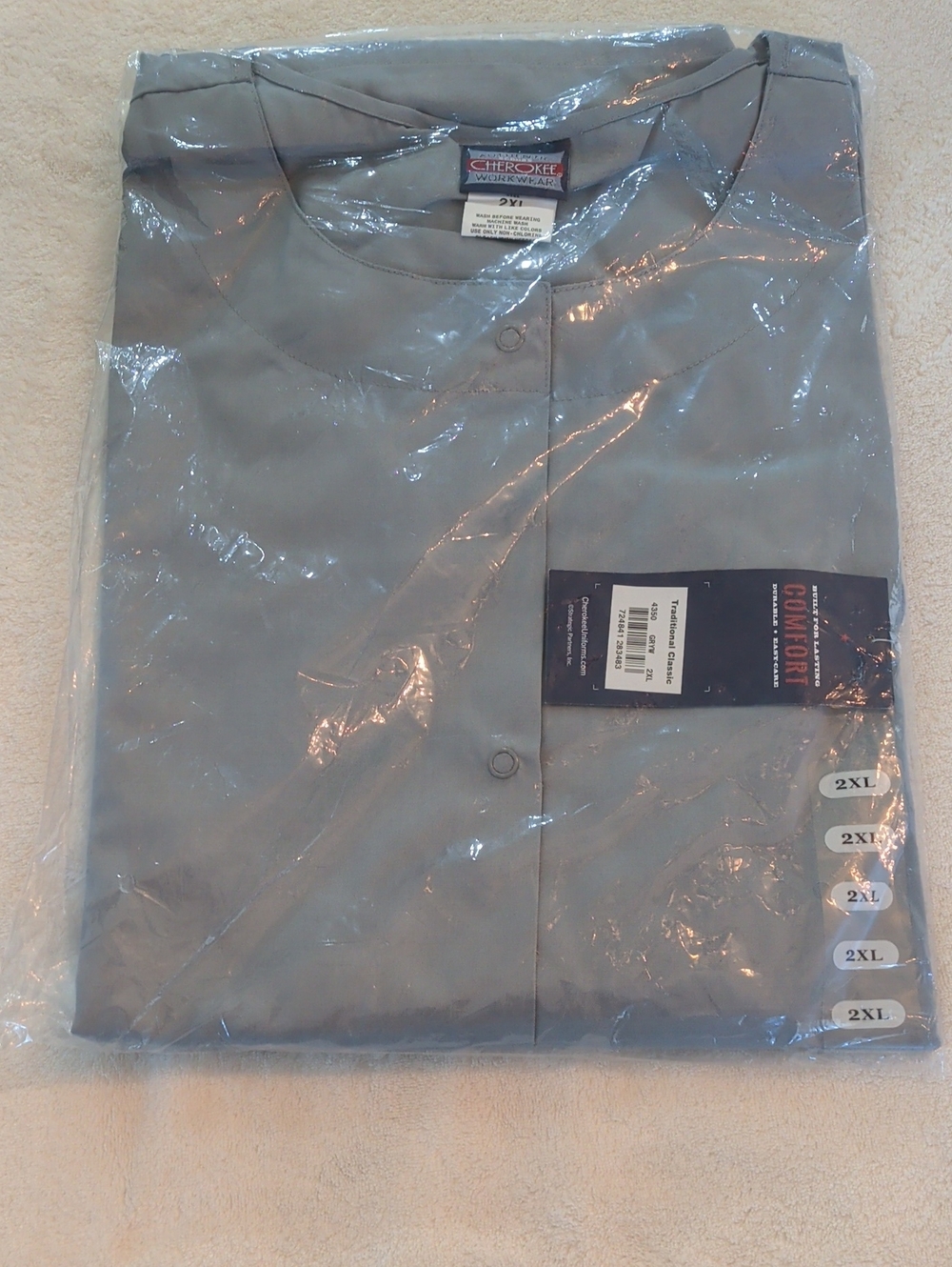 Cherokee  2XL Light Gray Snap-Front Scrub Jacket
